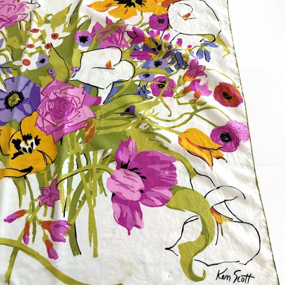 Ken Scott Scarf Women's White Flower Hand-stitched 33" - Picture 3 of 10